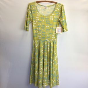 NWT, Lularoe "Nicole" Dress in Eyeglass Print